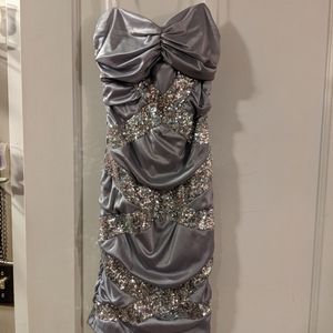 Grey tight fitting dress w/ruching